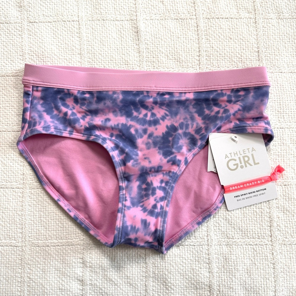 Athleta Girl Free Spirit Bikini Bottom XL 14 Pink Purple Tie Dye Swim NWT Beach